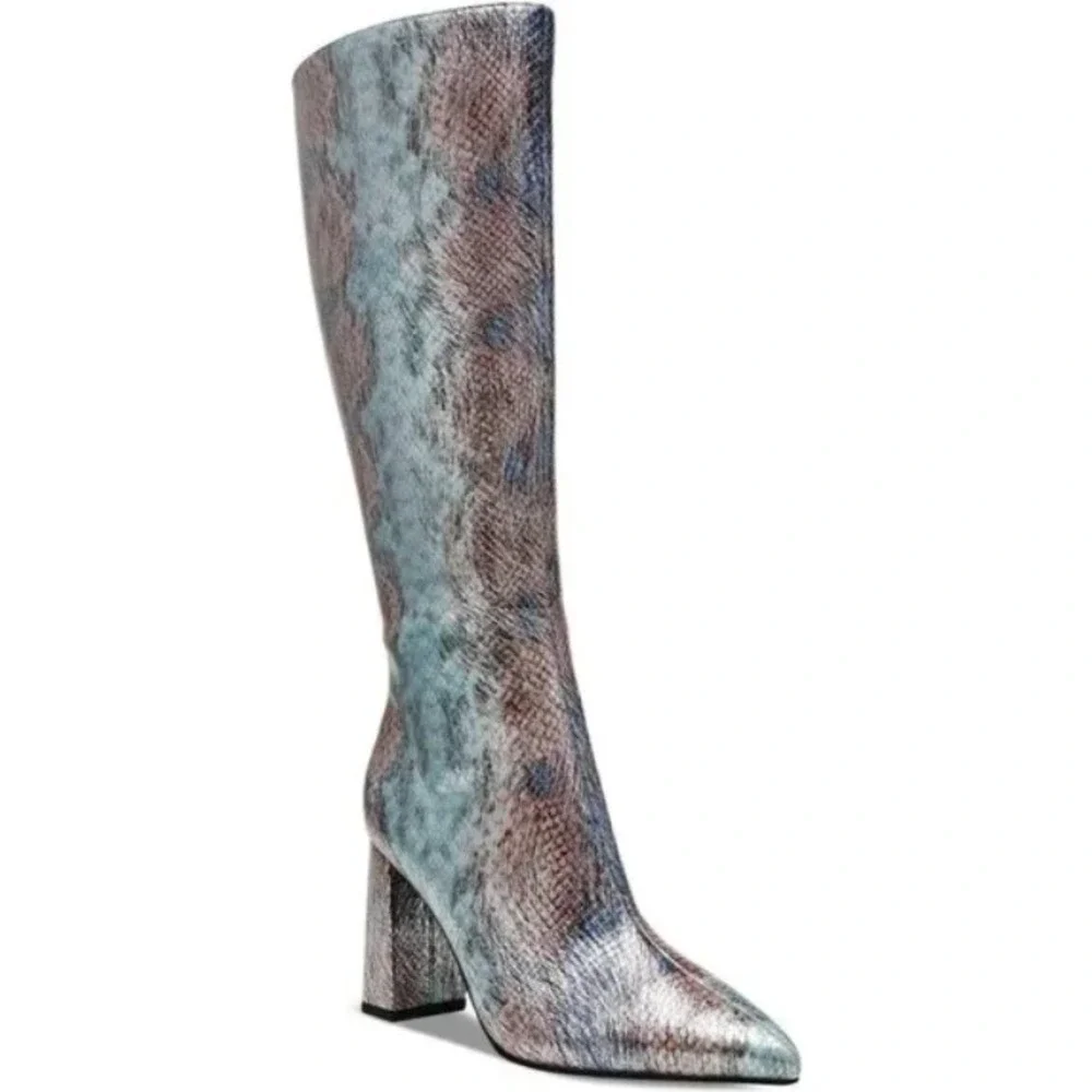 Wild Pair Women Shoes 7M Islah High Block Heel Dress Boots Snakeskin Print - Picture 1 of 9